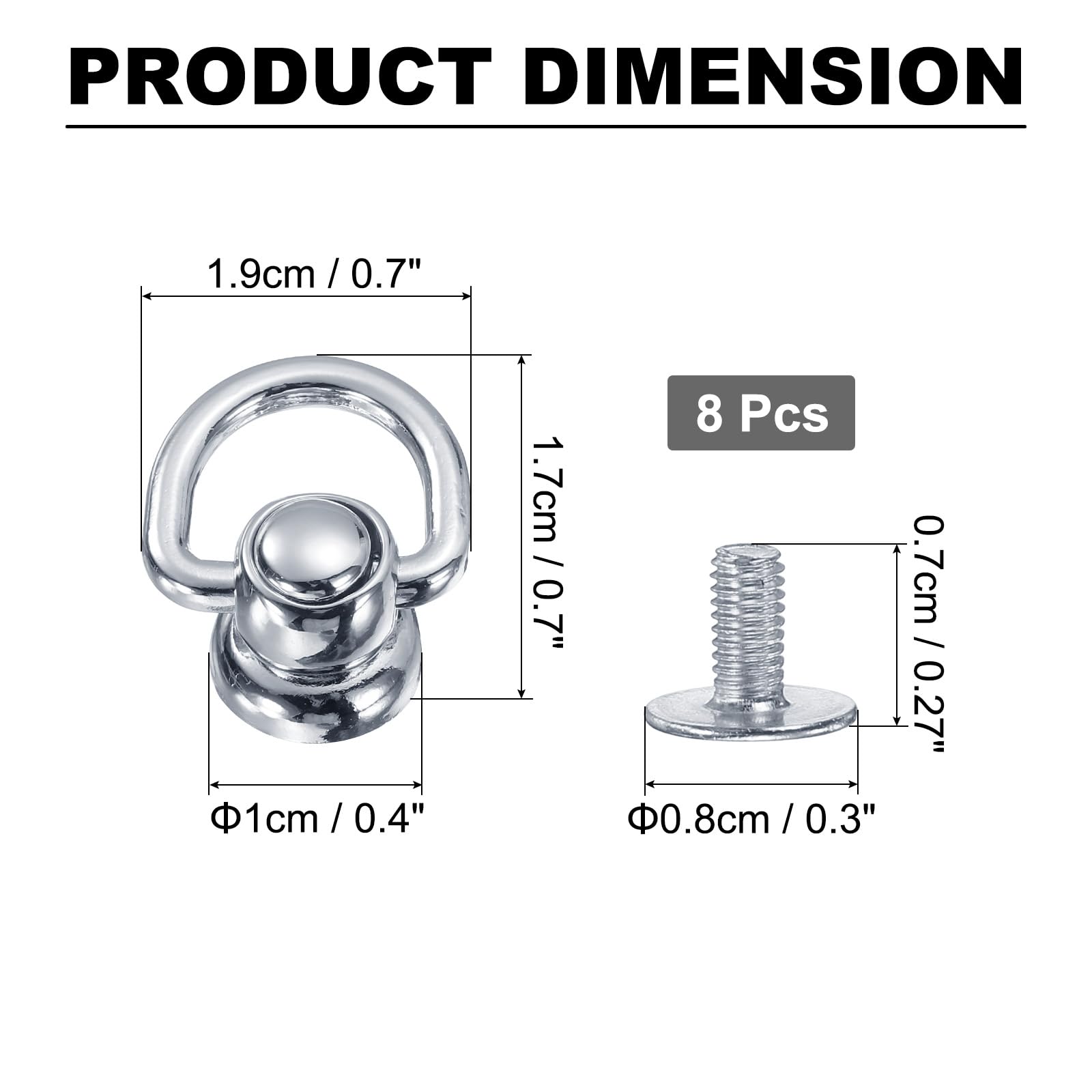 uxcell Metal Ball Studs Rivets D Ring, 8 Pcs Ball Post Head Buttons 360 Rotatable Studs Rivets with Screw for Purse Chain Connector DIY Art Leather Crafts (Silver)
