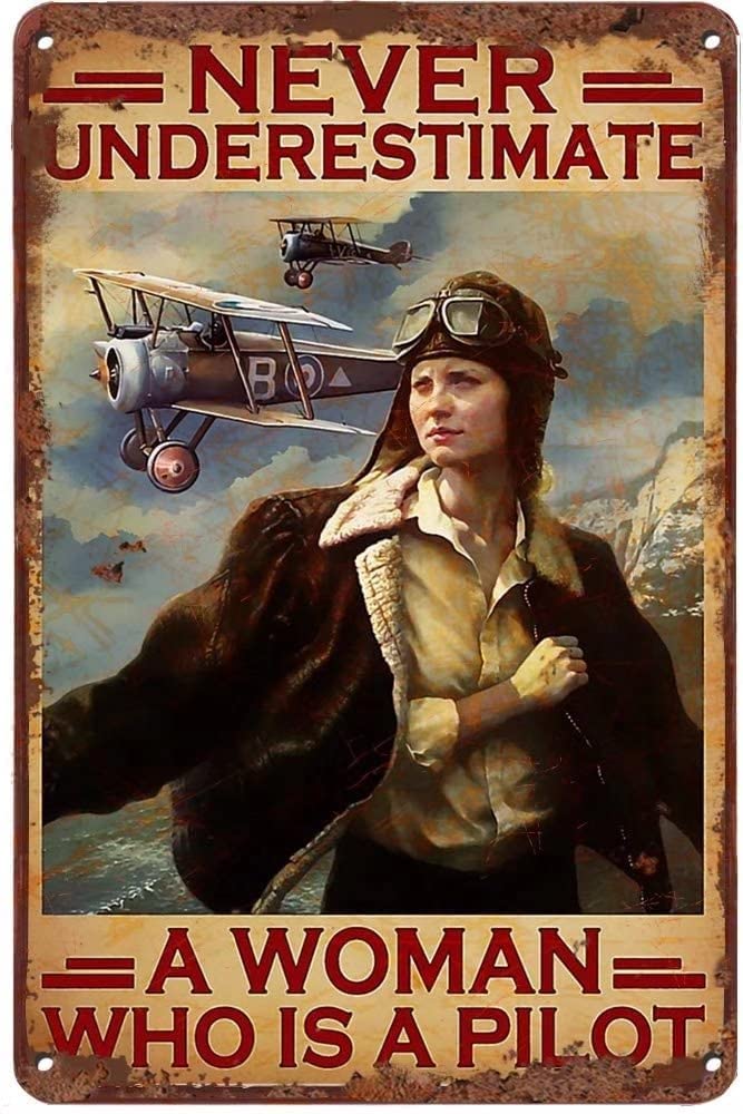 Tin Sign Woman Pilot Nostalgic Tin Signs Funny Poster Art Wall Decor for Pub Bar Vintage Wall Stickers 8x12 Inch