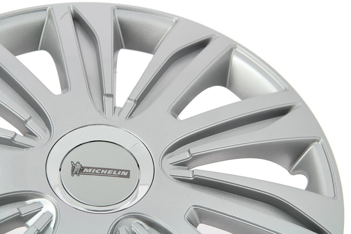 Michelin 009110 Set de 4 Enjoliveurs pour Jantes 15" Pouces – NVS 42 Chrome – Effet Jante Aluminium – Résistants aux Chocs et aux Intempéries – Compatibles Voitures avec Jantes Acier ou Tôle