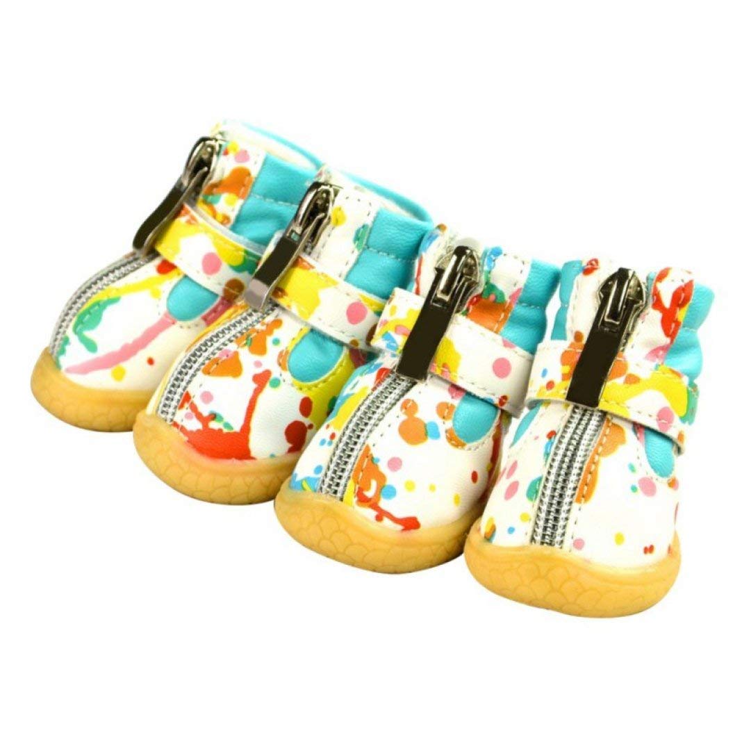 JHKSO 4Pcs Cute Dog Shoes Waterproof PU Leather Puppy Boot Winter Warm Soft Pet Paws Protector with Magic Strap and Zipper