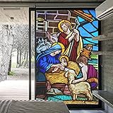 Privacy Window Film Church Jesus Decorative Film Static Cling Window Coverings Heat Control Glass Sticker for Home Office Pattern B W16.5 x H24.4(42x62cm)