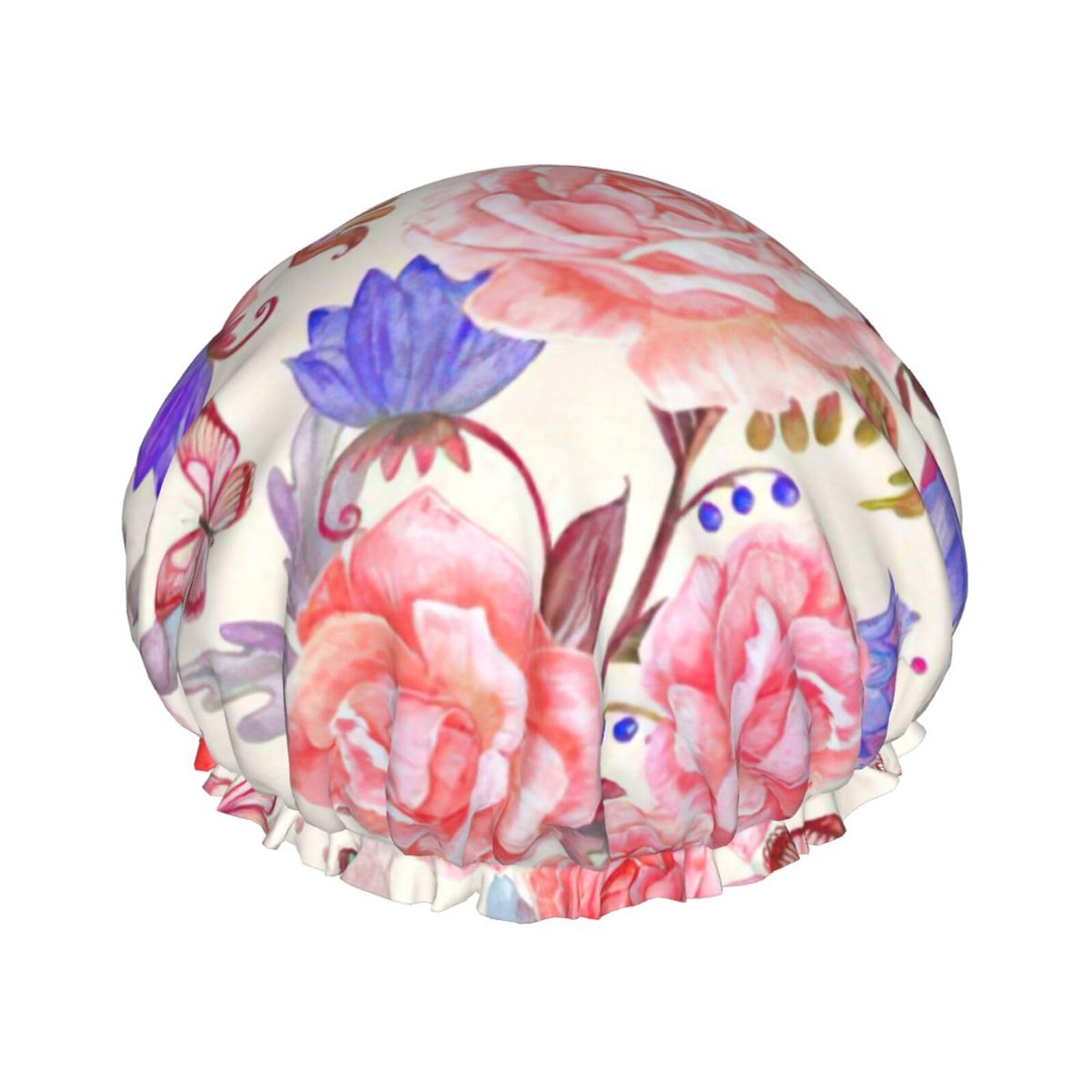 Gorros de ducha con estampado de mariposas y rosas de flores para mujer, gorro de ducha reutilizable, gorro de pelo para ducha, gorro de ducha lindo antideslizante, regalo de vacaciones