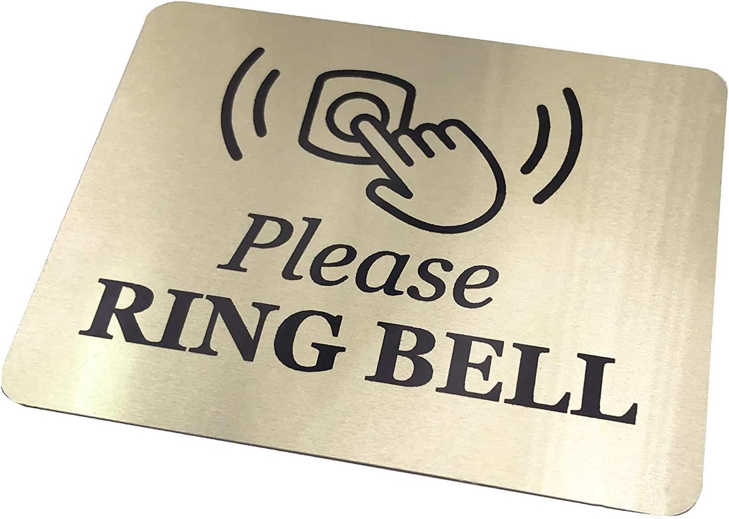Please Ring Bell Sign with Adhesive Backing, Printed Metal Aluminium Sign with UV Lamination (Size 4.5" wide x 3.5" high) Door Entrance Reception Notice. Gold (Light Gold)