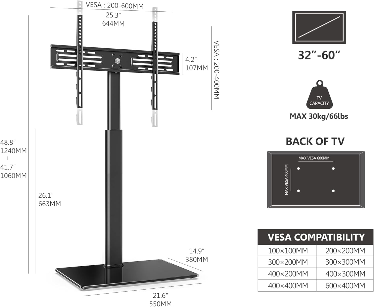 Image demonstrating 8 height adjustable settings for the FITUEYES TV Stand