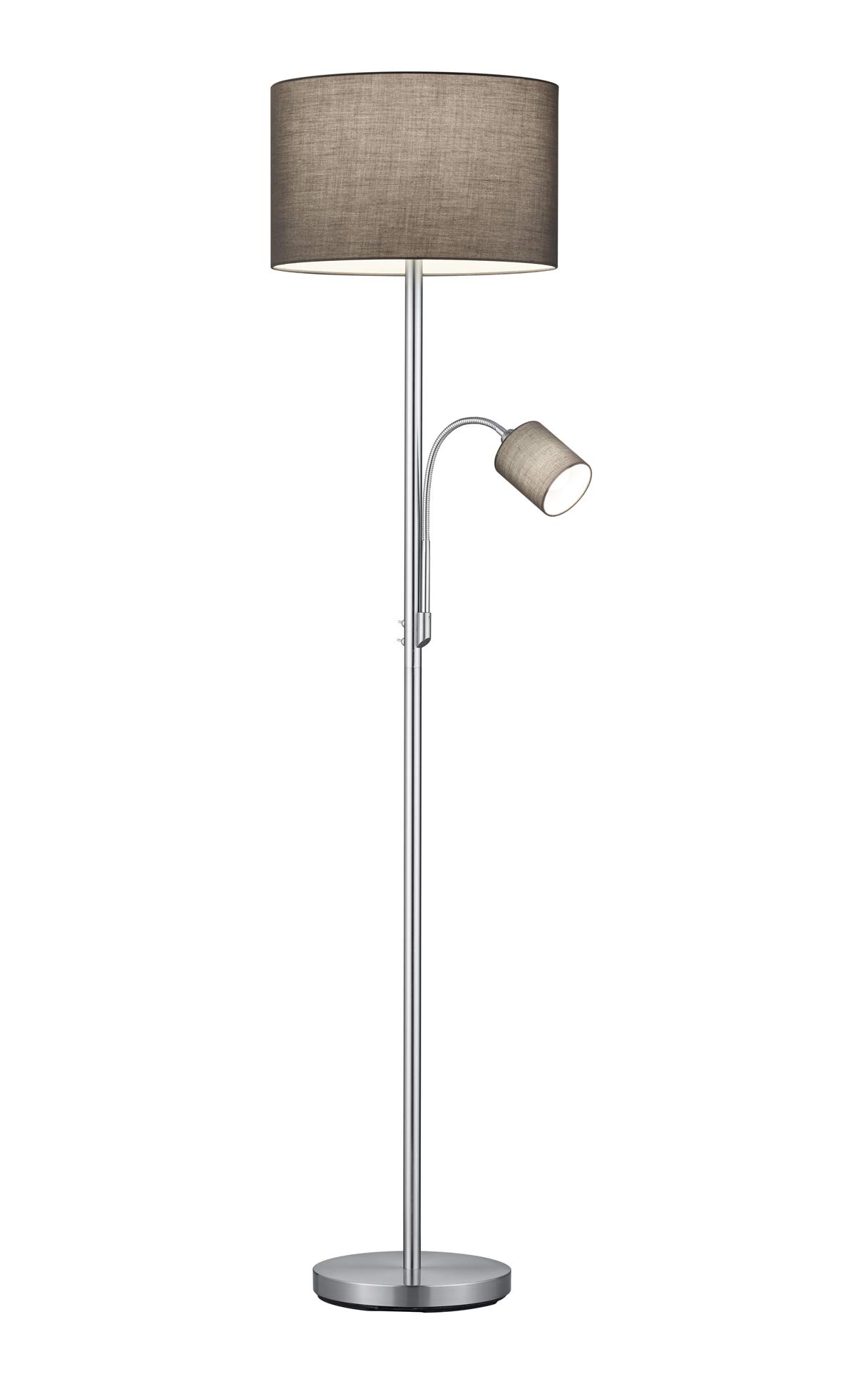 modern Stehleuchte mit Lesearm in nickel matt, Stoffschirm anthrazit, exkl. 1 x E27 max. 60W und 1 x E14 max. 18W, ø 35 cm, Höhe: 170 cm