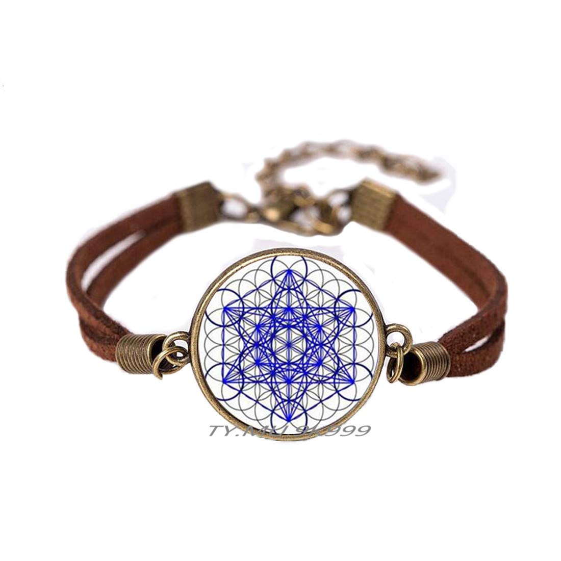 Yao0dianxkuMetatron’s Cube Bangle,Sacred Geometry Bracelet,Blue Spiraling Hexagon Design Background,Sacred Geometry Jewelry,Symbolic Bracelet.Y104