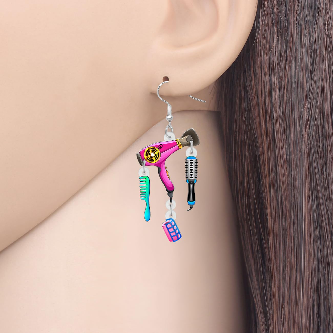 DALANE Valentines Day Makeup Dangle Earrings Gifts for Women Girls Acrylic Cute Creative Cosmetic Hypoallergenic Beauticians Jewellery for Her Decor (Hairdrier) - Image 2