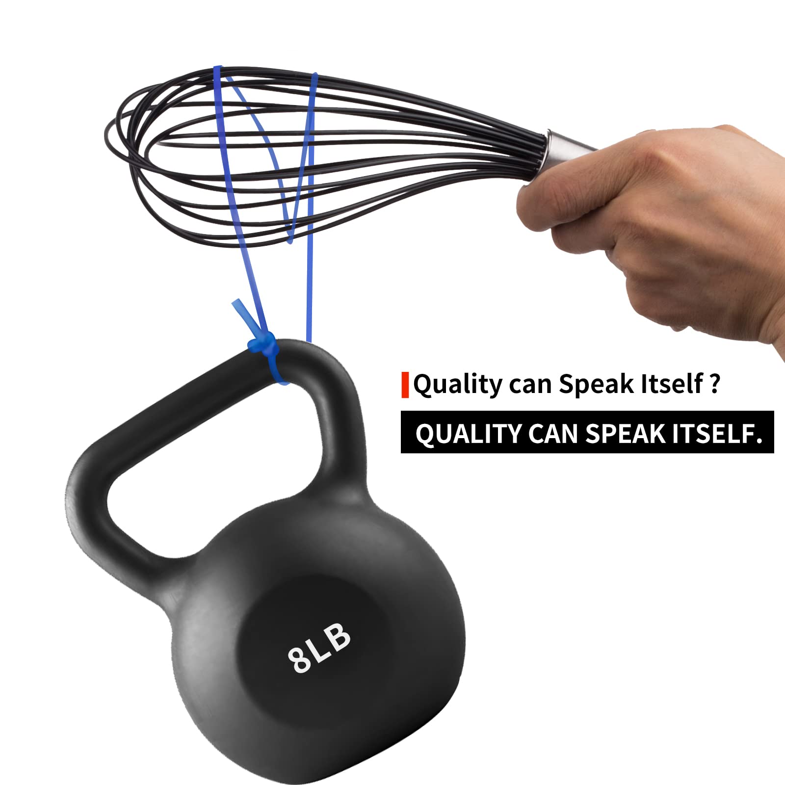TEEVEA Silicone Whisk,Non Stick Kitchen Whisks for Cooking,Stainless Steel Metal Wire Silicone Rubber Coated Wisk,Heat Resistant & Non Scratch,Perfect for Eggs,Bread Wisking Tool Set of 3,Black - Image 3