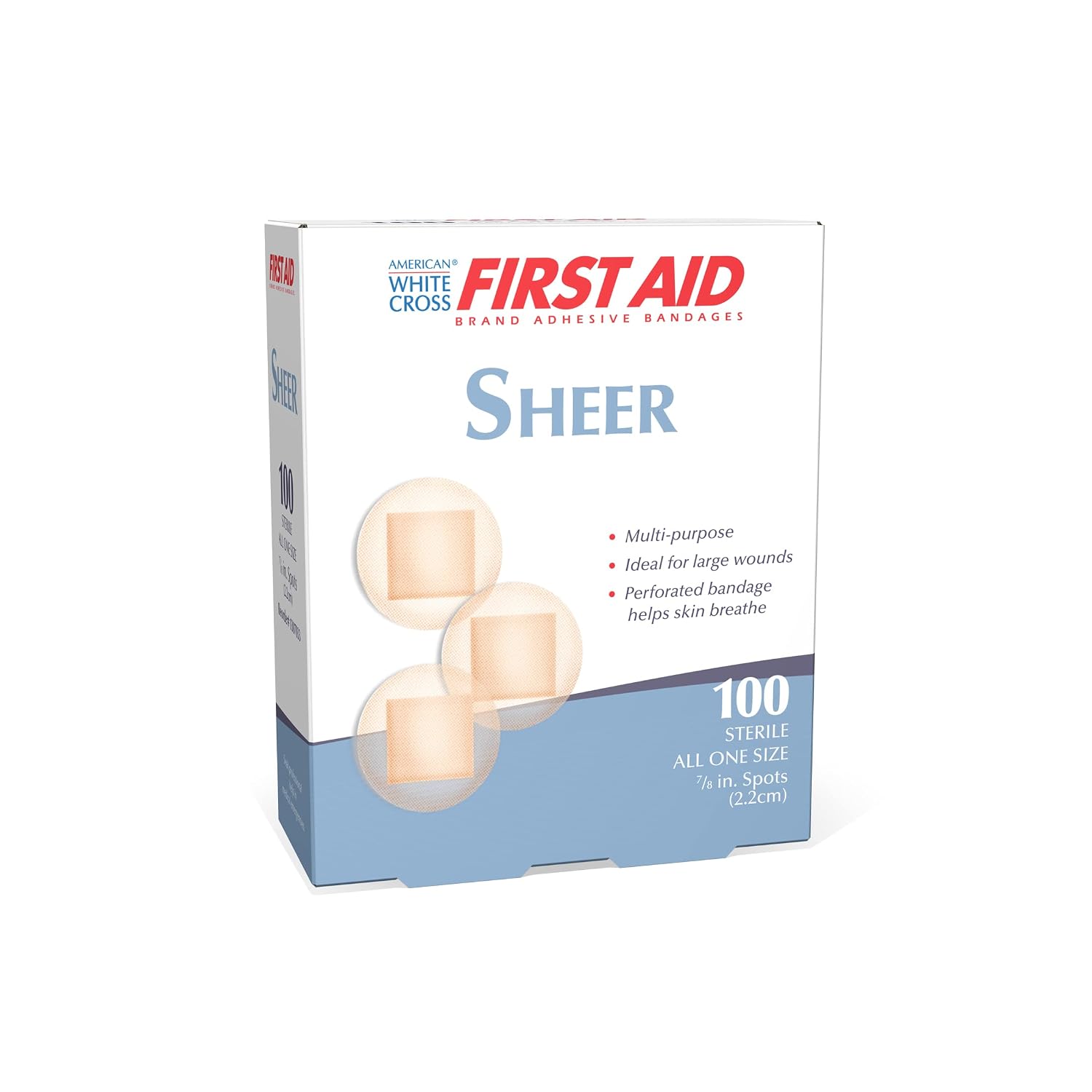 American White Cross 1307033 Sheer Adhesive Strips, Sterile, 7/8" Spot, Pack of 2400