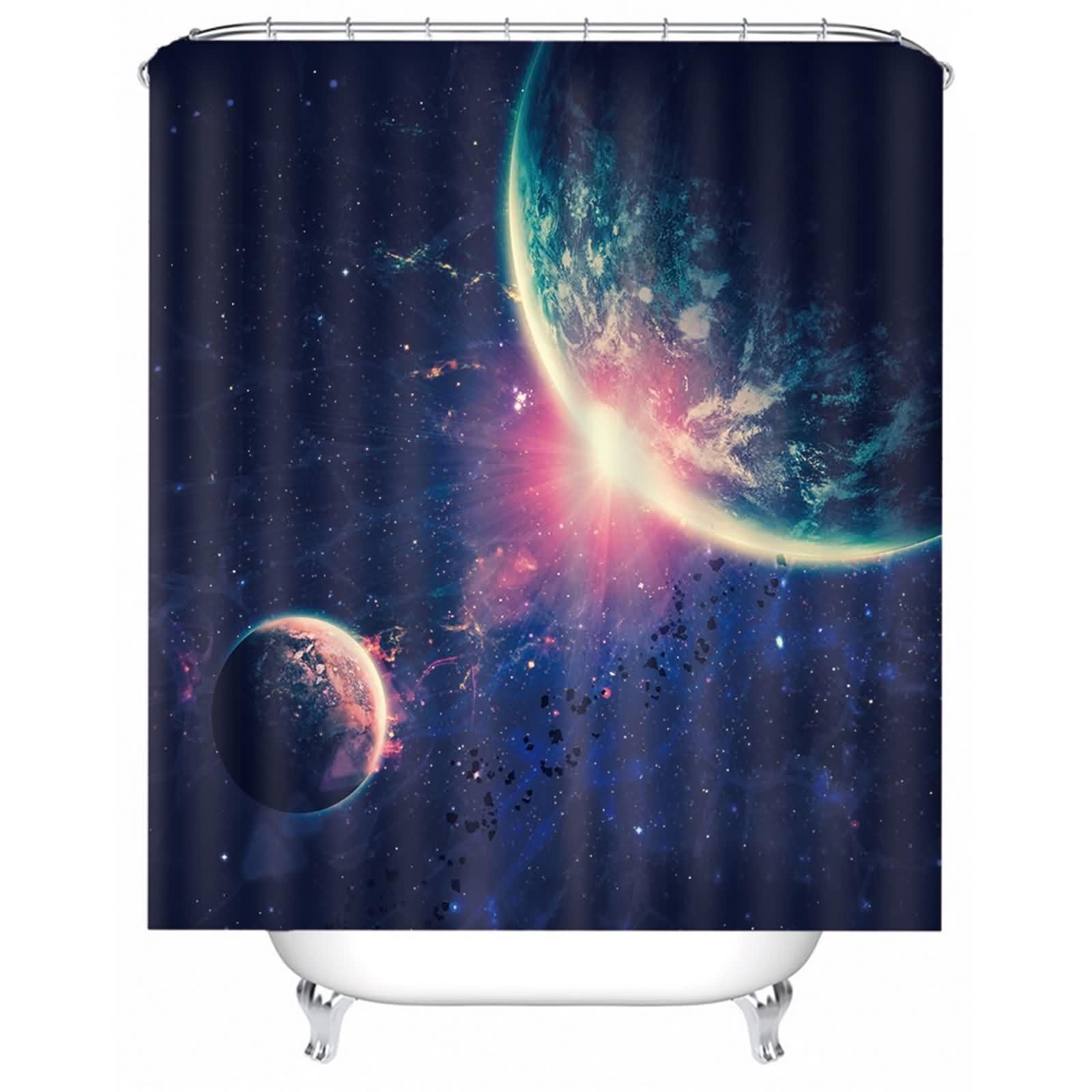 Rideau de douche polyester lavable et séchage rapide avec anneaux inclus