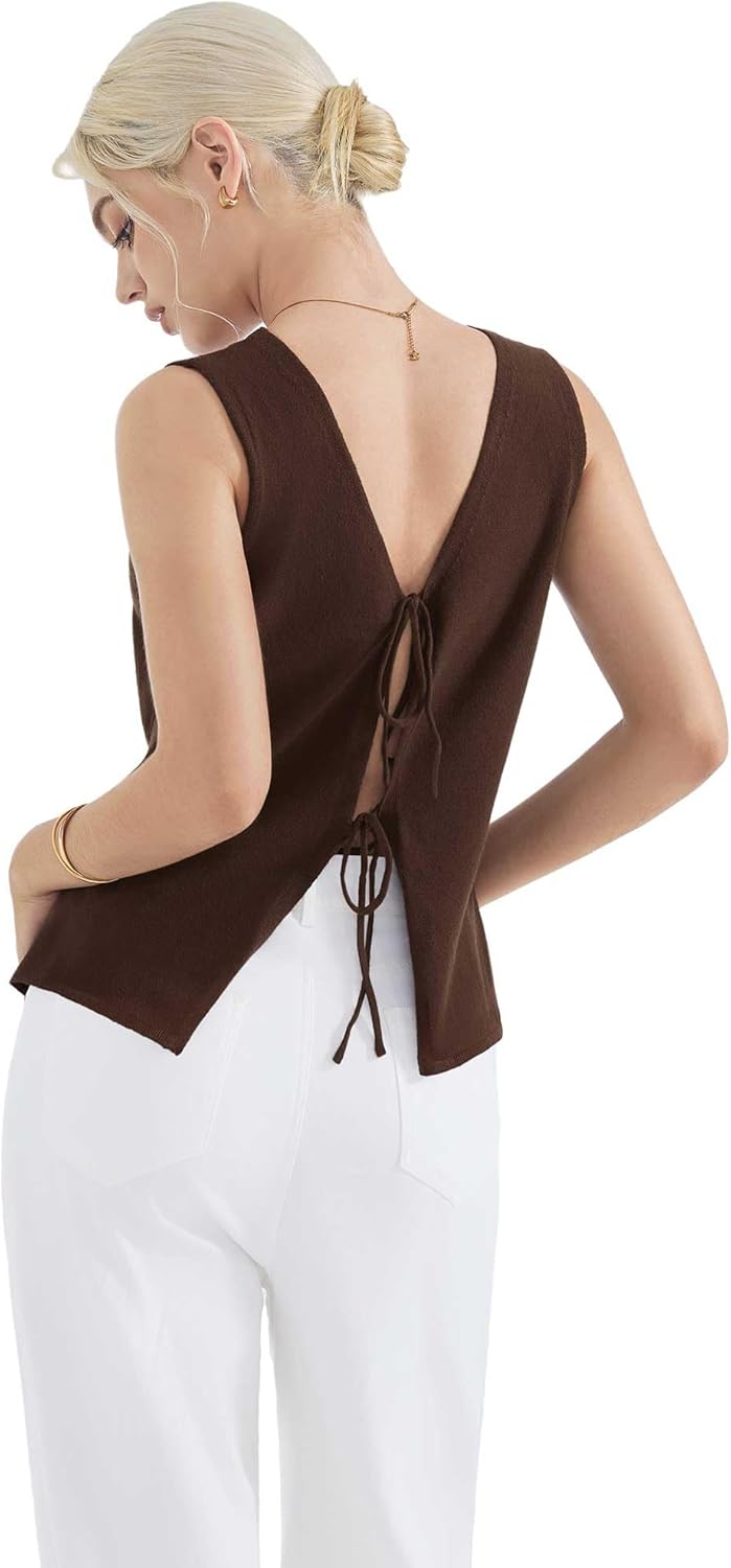 SUUKSESS Women Tie Front Top Sweater Vest Summer Vacation Outfits Trendy Tops Vest Y2K Tank Tops - Image 6