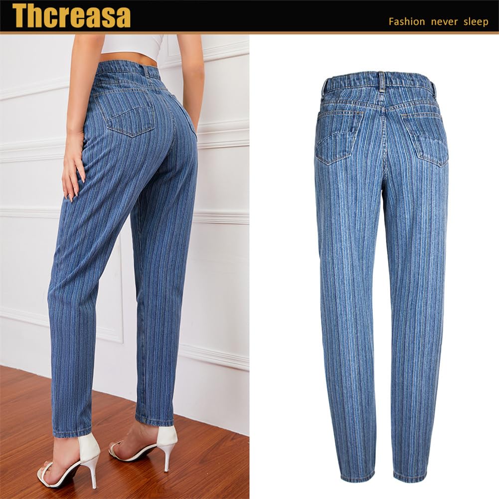 Pantalones Vaqueros Lavados De Tubo Recto Ajustados para Mujer Vaqueros A Rayas Street Small Foot
