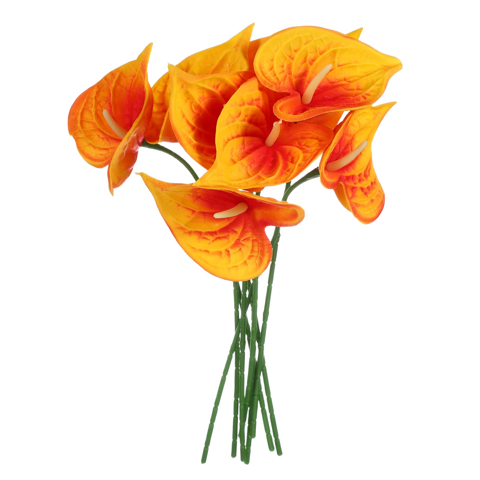 sourcing map 8Pcs 11inch Artificial Anthurium Lily Flowers, Permanent Flower Bouquet for Home Arrangements Wedding Festival Decoration Crafts Store Decor Accessories, Orange