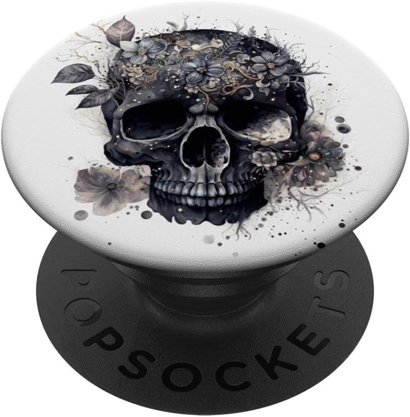 Floral Skull Graphic for Women Birthday Unique Black Skull PopSockets PopWallet for MagSafe