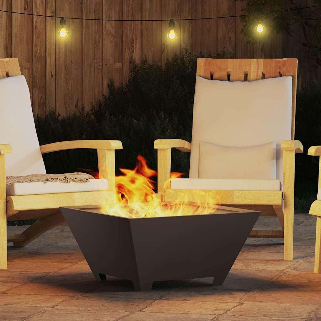 Brasero negro de acero 60 x 60 x 30 cm cuadrado para jardín, terraza, balcón, brasero robusto con diseño resistente al calor, moderna fuente de calor para exteriores e interiores