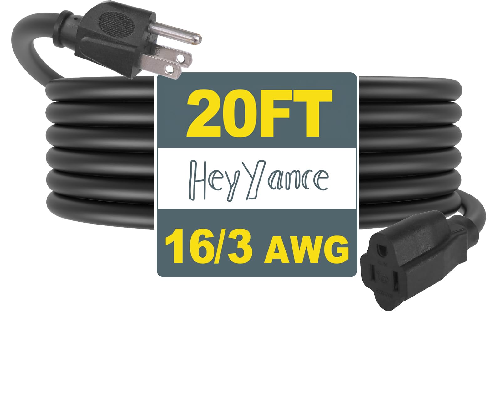 HeyYance 20 FT Heavy Duty Outdoor Extension Cord Waterproof - 16/3