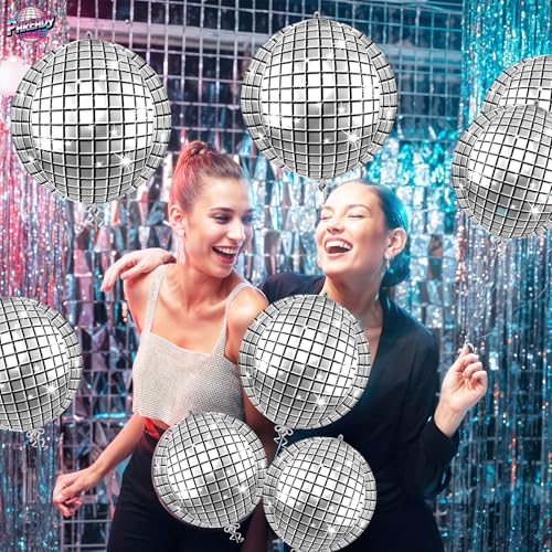 Image of 6pcs 22 Inch Silver Disco Ball Balloons, Silver Big Disco Balloons, 4d Large Foil Aluminum Balloon For Birthday Baby Shower 70s 80s 90s Theme Party Wedding Engagement Graduation New Year Decoration