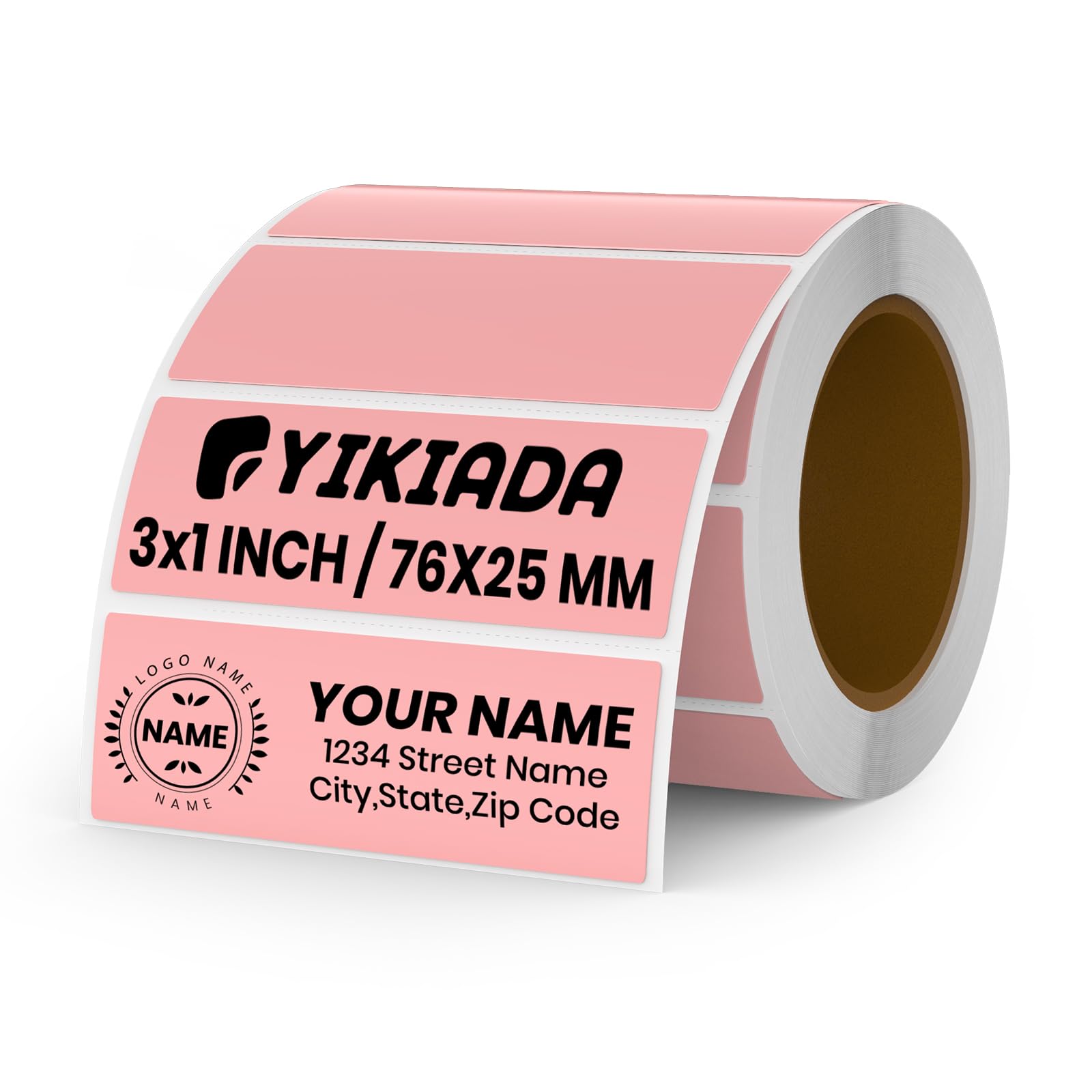 YIKIADA Pink Direct Thermal Labels Vinyl 3 × 1 Inch Self-Adhesive Rectangle Stickers Roll Waterproof Printer Decals Name Tag for QR Code DIY Office