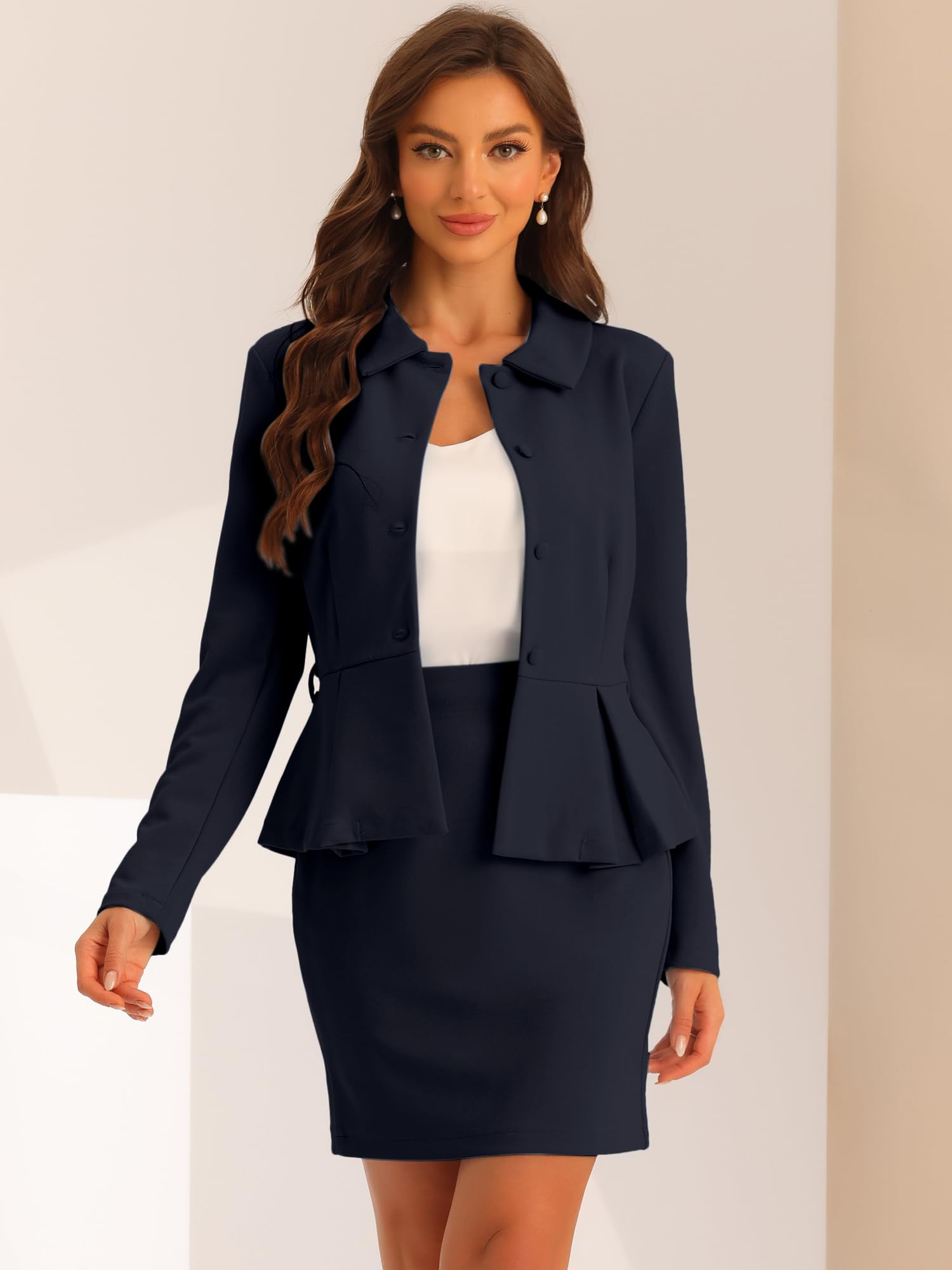 Allegra K Mujer Conjuntos De Chaqueta Y Falda Tubo con Blazer Peplum 2 Piezas Trajes De Negocios