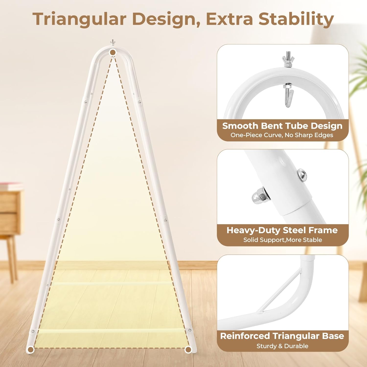 Hammock Chair with Stand, Heavy-Duty Steel Hammock Stand for Indoor & Outdoor Use, Solid Support & Stable Base, 220 lbs Capacity, U-Shaped Design, Easy Assembly, Hammock Chair Included - White