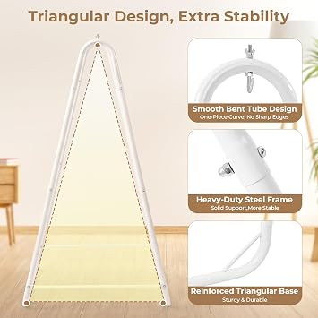 Hammock Chair with Stand, Heavy-Duty Steel Hammock Stand for Indoor & Outdoor Use, Solid Support & Stable Base, 220 lbs Capacity, U-Shaped Design, Easy Assembly, Hammock Chair Included - White