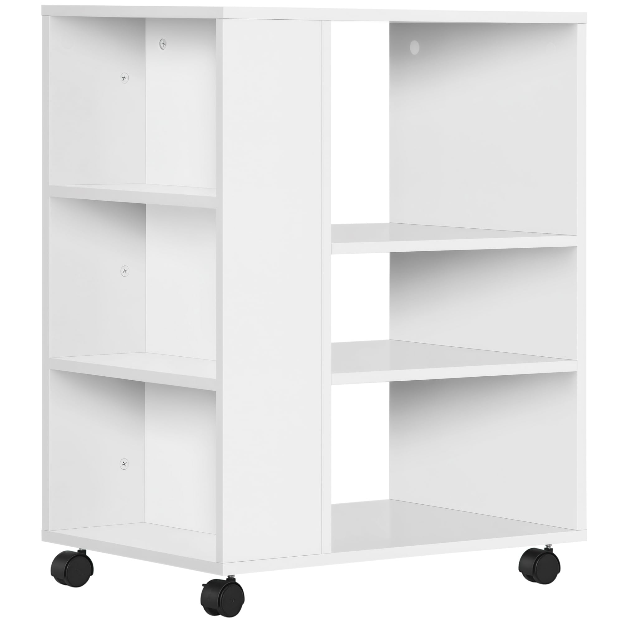 Vinsetto Armario para Impresora Mueble Auxiliar de Oficina con Ruedas con 3 Estantes Laterales y 2 Frenos Carga 30 kg para Dormitorio Cocina Salón 60x40x75,8 cm Blanco