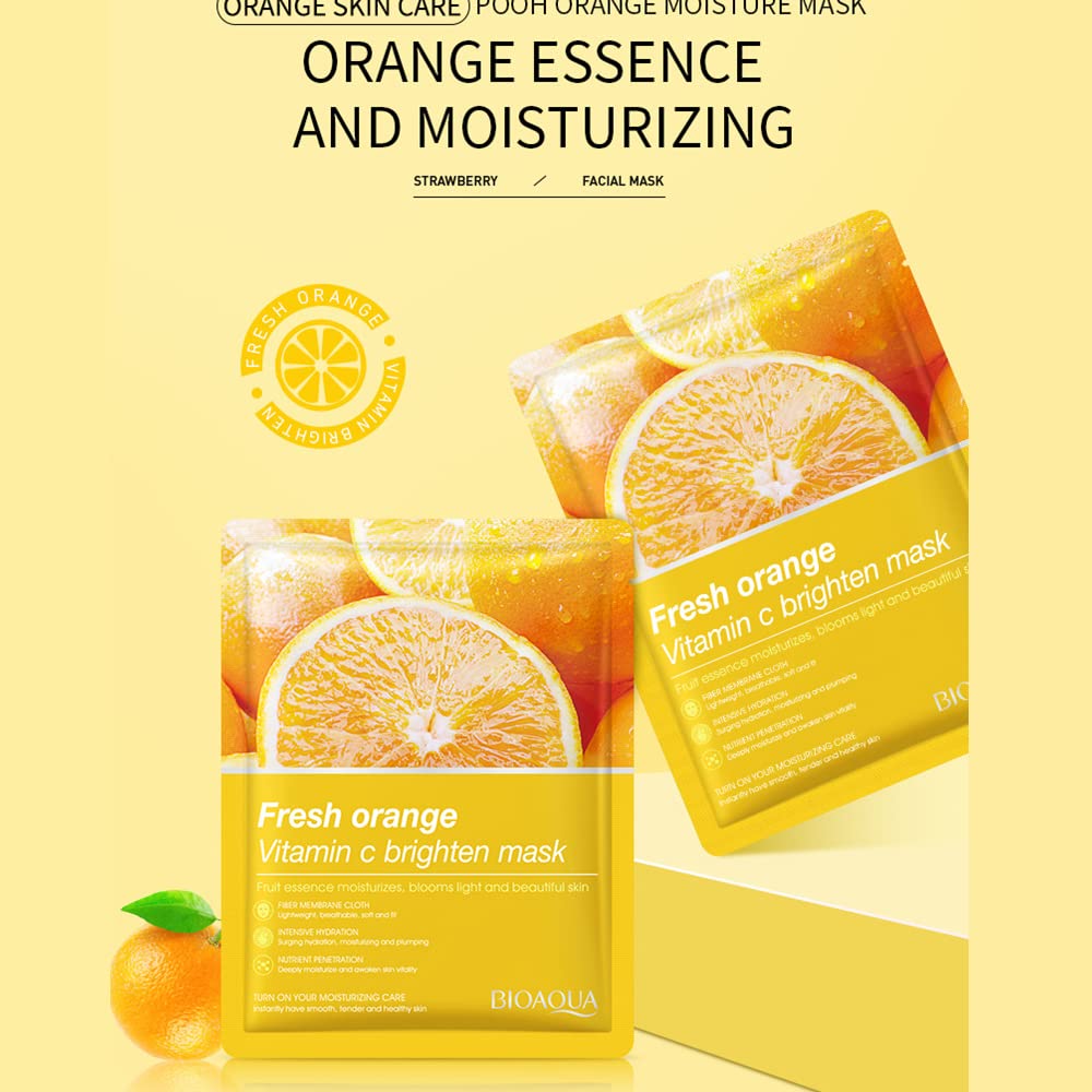 BIOAQUA Fruit Flower Extract Vitamin C Facial Mask Plant Essence Moisturizing Fiber Membrane Cloth Deep Moisturizing Face Skincare 25g x 8pcs - Image 4