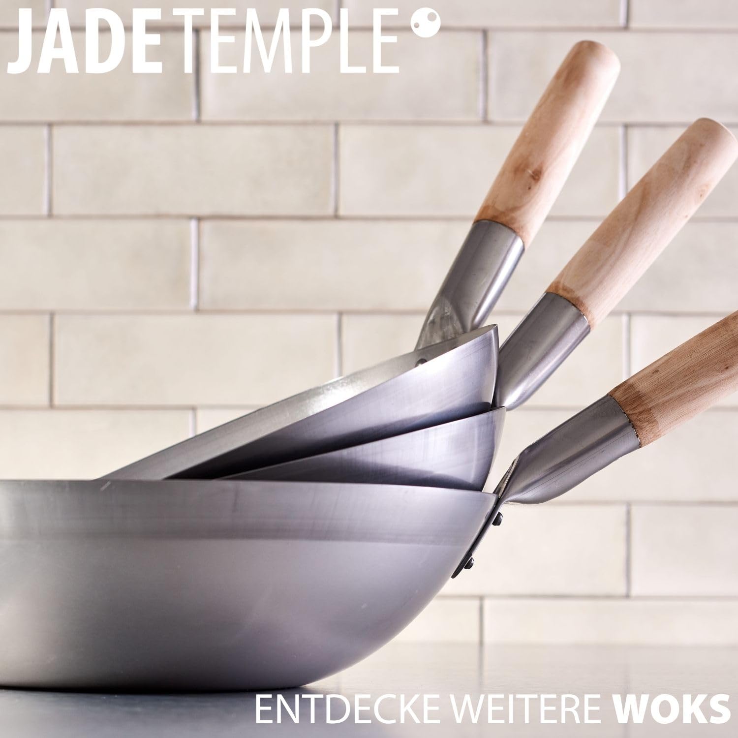 JADE TEMPLE Wok aus Carbonstahl, mit rundem Boden und 33 cm Durchmesser, mit rundem Holzgriff, 56 x 35 x 25.5 cm, Grau – Ansicht 7