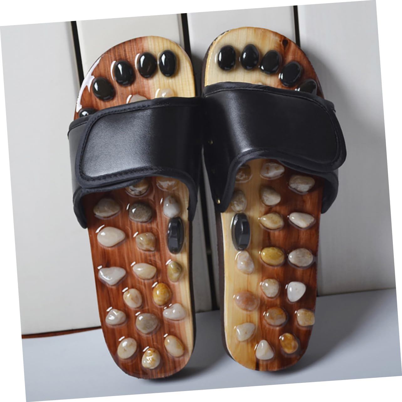 Slipper Größe 38 Akupressur Rutschfeste Fußmassage Schwarz für Damen