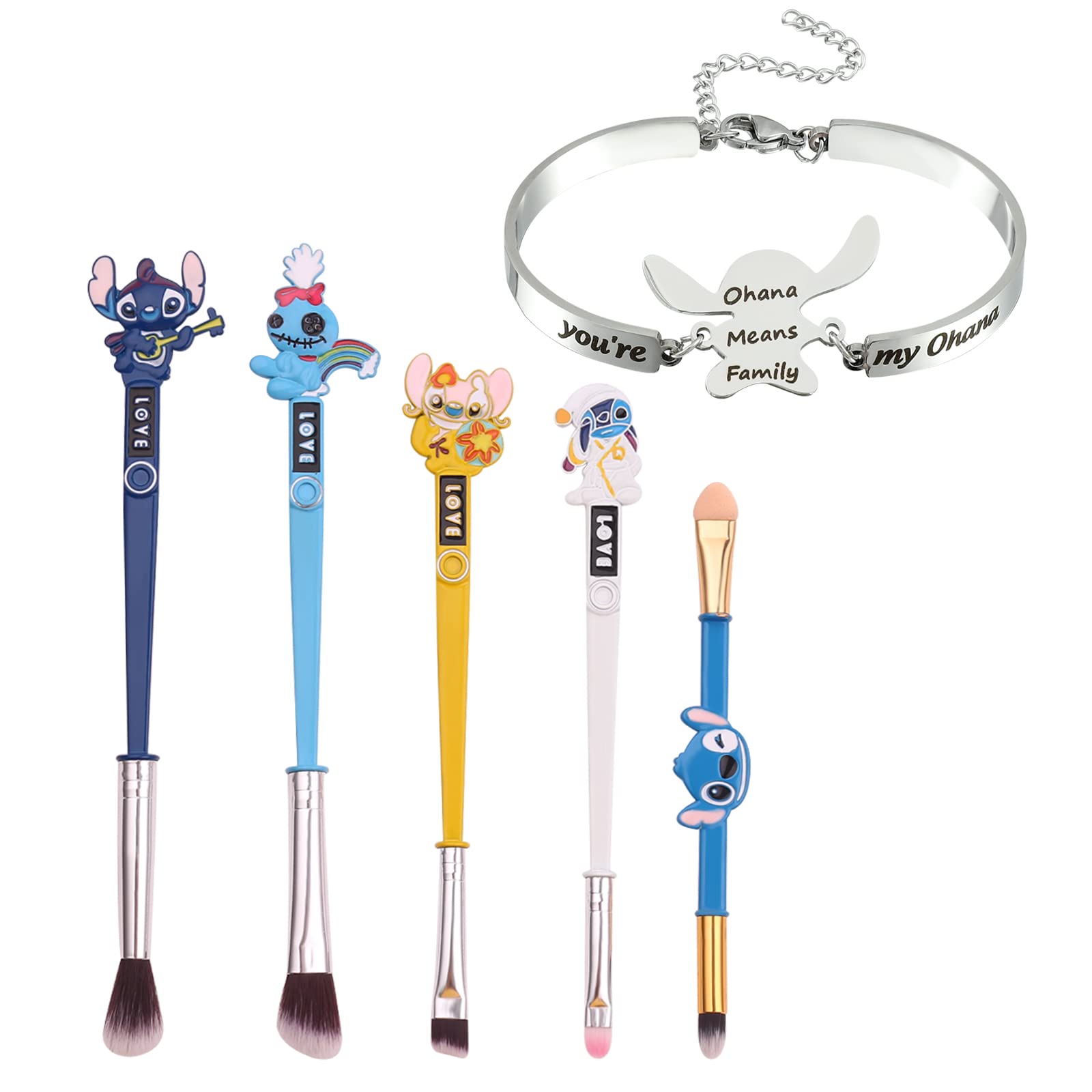 K Ohana Stitch Makeup Brushes Set - Ohana Interstellar Baby Stitch & Angel Creative Makeup Brush Experiment 626 Cartoon Makeup Brush (Makeup Brushes + Bracelet)