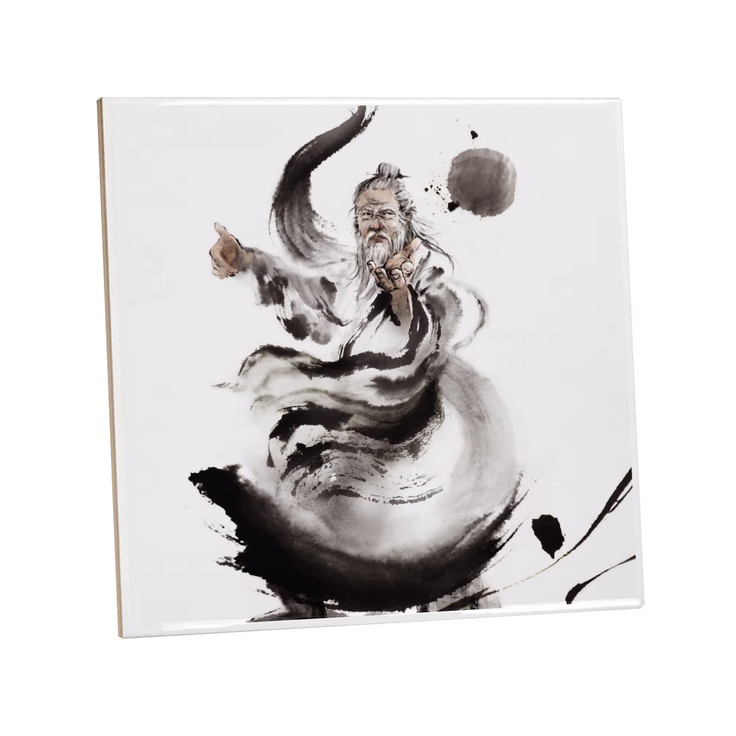 Fantastyczna Ceramiczna Płytka Dekoracyjna 10,8 x 10,8 cm - Tai Chi Ilustracja Tusz Chiny Sztuki Martieux Quan Master