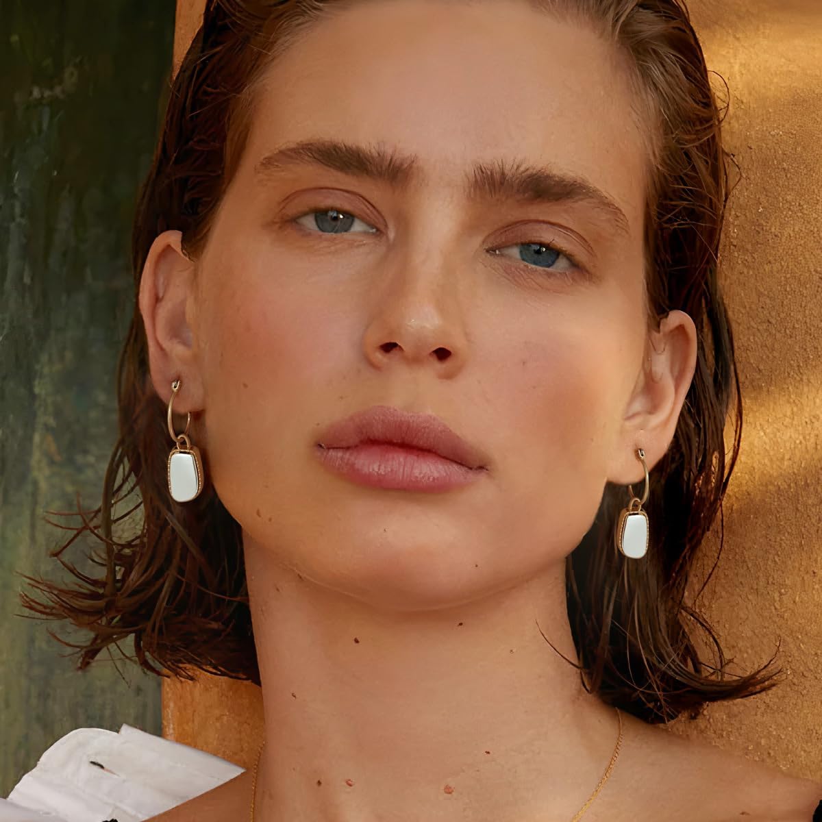 Antique Gold Hammered Disc Drop Earrings Boho Earrings with Two Tone Jewelry Gift - Image 3