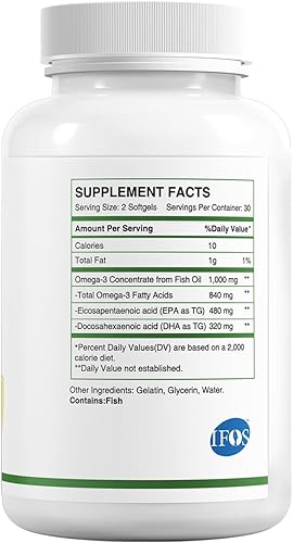 Miniatura 2 de HUJ Aceite de pescado Omega 3 1000 mg cápsulas blandas - EPA+DPA, aceite de pescado Omega 3 para corazón, cerebro, piel, ojos y apoyo