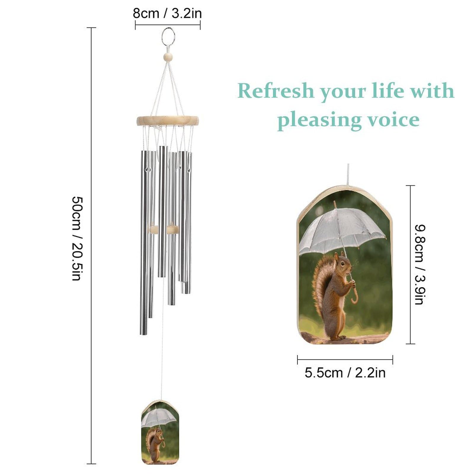 Outdoor Wind Chimes, Squirrel Hold A Umbrellas Printed Wind Chimes,Simple Wind Chimes,Curtain Wind Chimes for Home Decoration