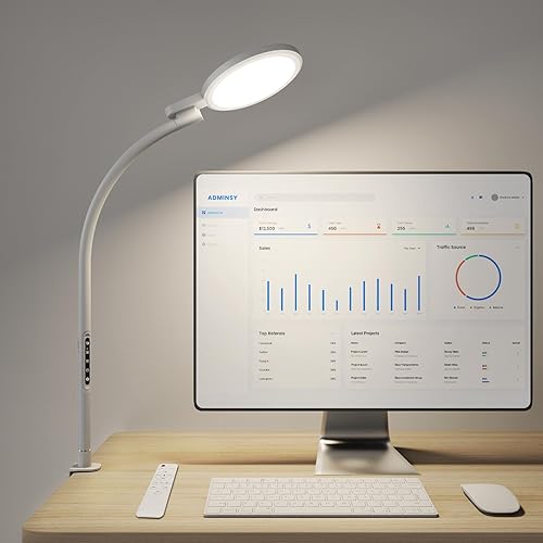 Desk Lamp with Clamp, 10000 Lux Sun Lamp with 5 Color Levels and 5 Brightness Levels Daylight Lamp with Clamp