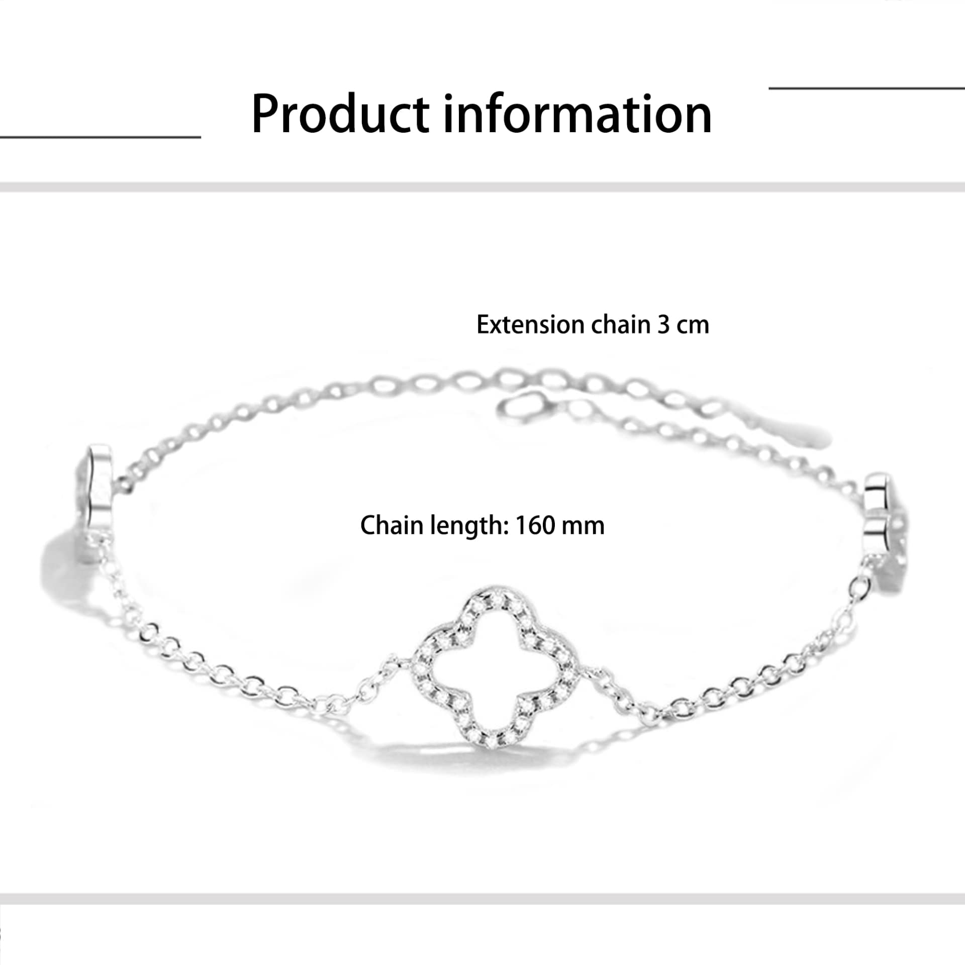Frauen Mädchen Armband 925, einfache, Aber Elegante, glückliche Vier-Blatt-Klee-Armreifen, einstellbare Handverbindung, Kettenerweiterung