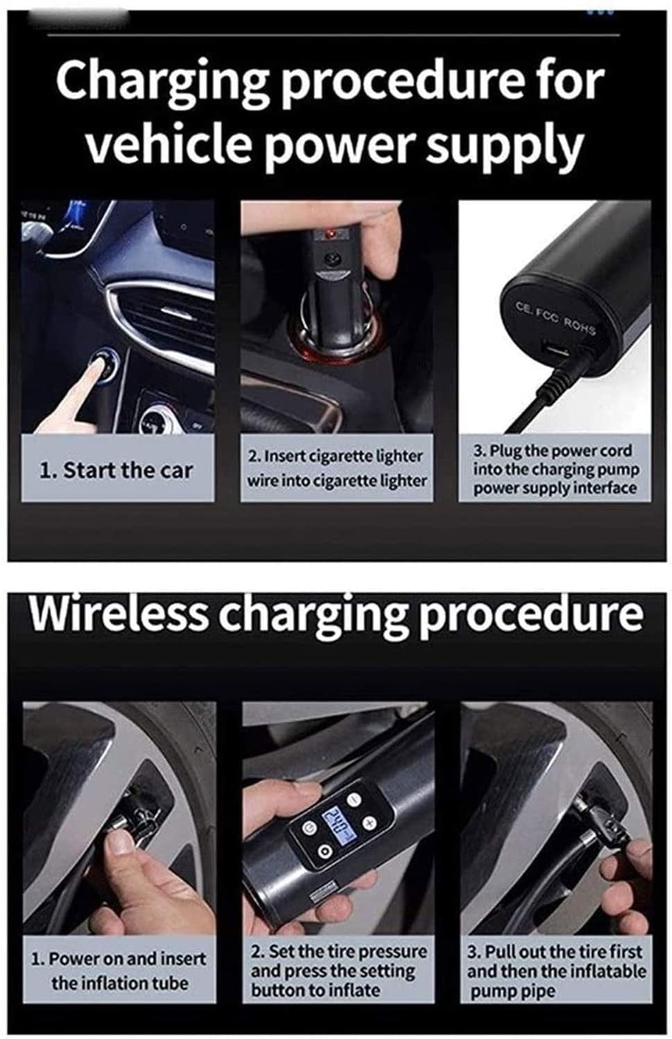 Bomba de aire portátil inflador de neumáticos for compresor de aire for neumáticos for automóviles 1 2V DC Bomba de neumáticos automáticos con manómetro digital, 15 0PSI con emergencia DIRIGIÓ Luz for