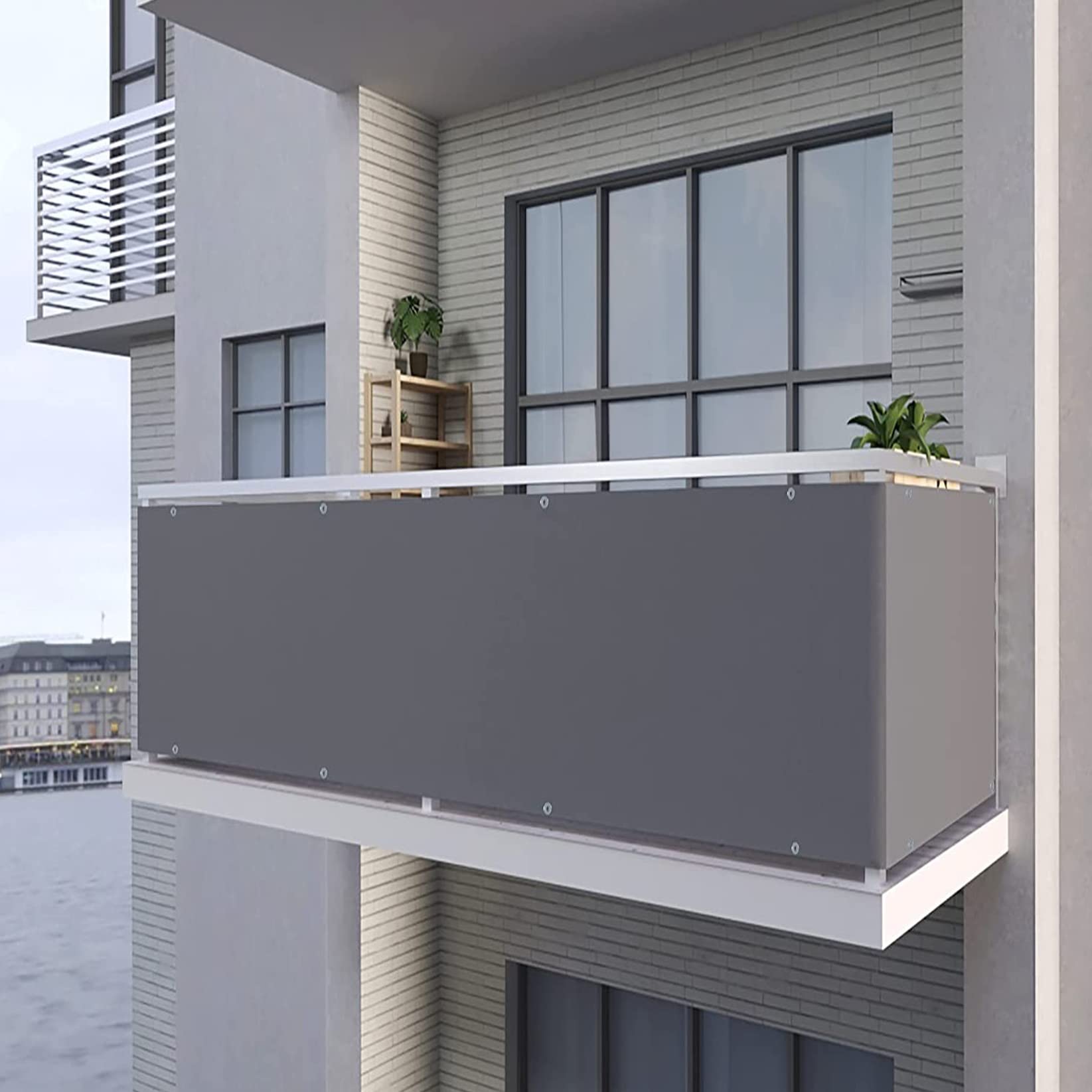 Osłona balkonowa, 1,2 x 7 m, odporna na wiatr i wodę, panel ogrodzeniowy, jasnoszary, poliester, na balkon, podwórko, patio, werandę, do ogrodu, na zewnątrz, ochrona przed wzrokiem i zacienieniem