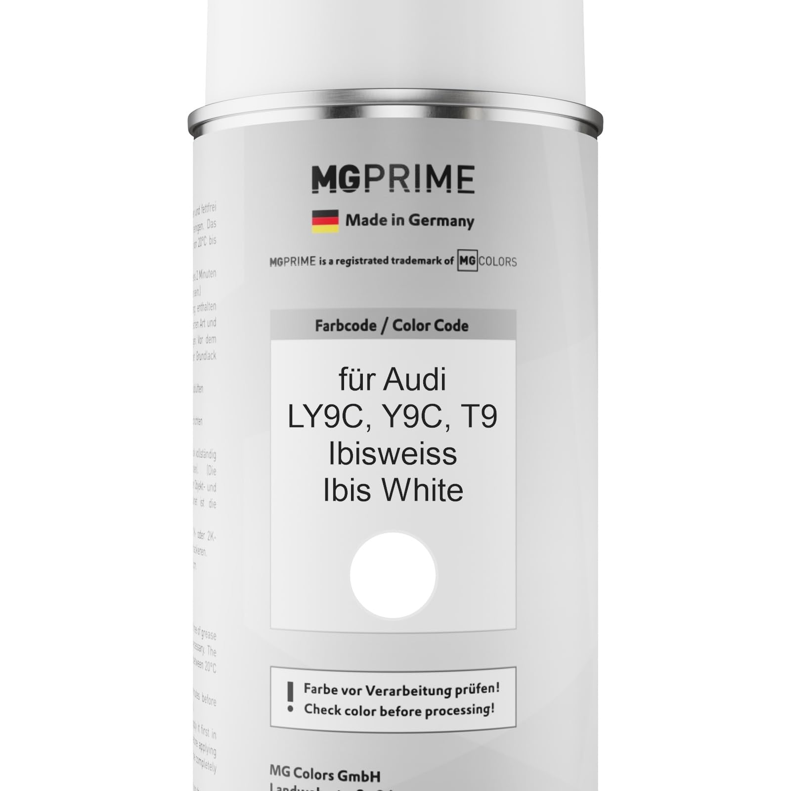 MG PRIME Vernice per auto Kit di bombolette a spruzzo per Audi LY9C / Y9C / T9 Ibisweiss/Ibis White Bomboletta spray da 400ml di vernice di base vernice trasparente