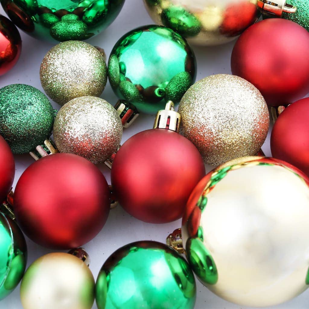 100 bolas de Navidad de plástico rojo, dorado y verde, 3, 4, 6 cm, bolas decorativas para árbol de ventana, interior y exterior