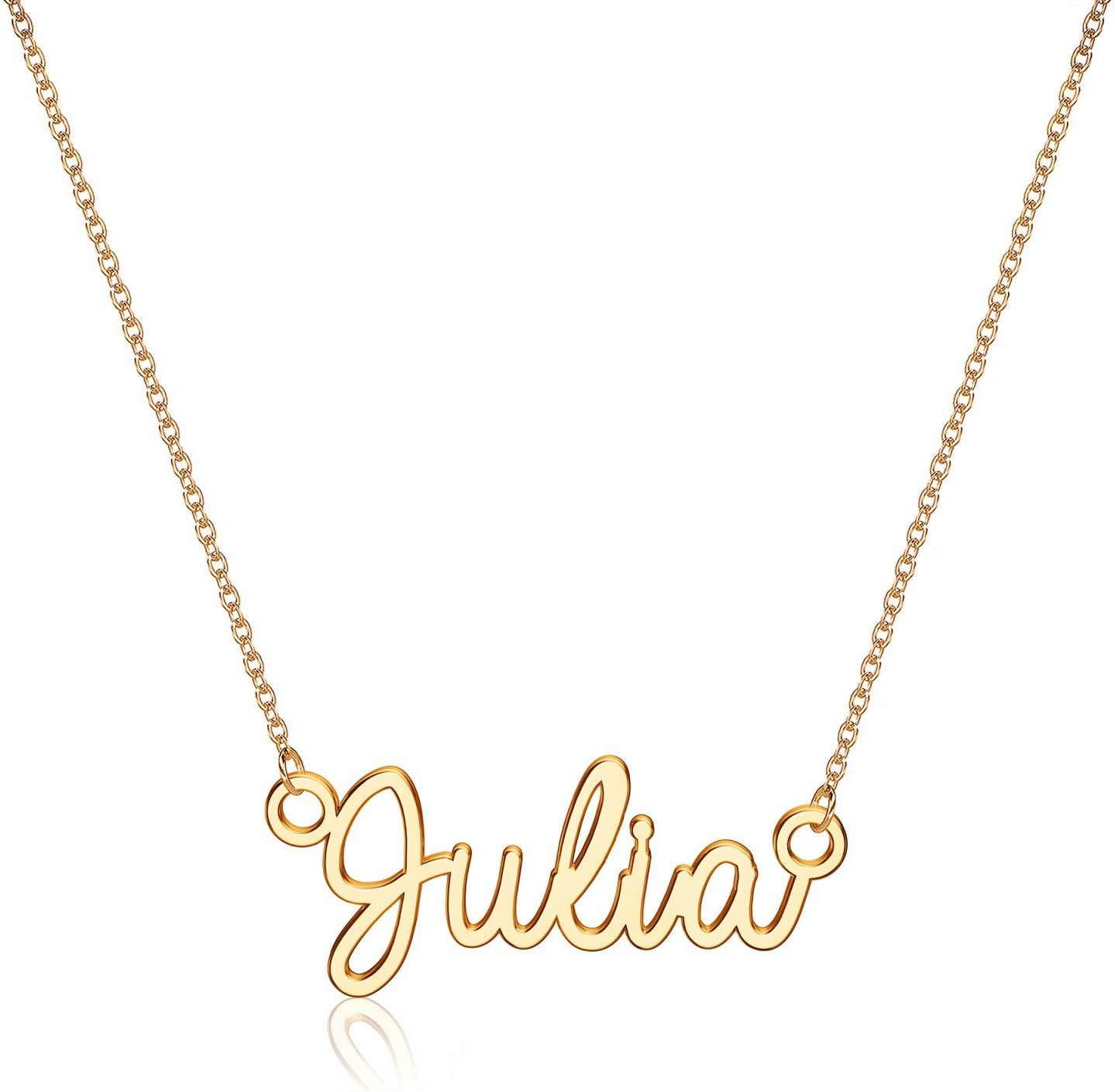 Turandoss Custom Name Necklace Personalized, 14K Gold Plated Name Necklace