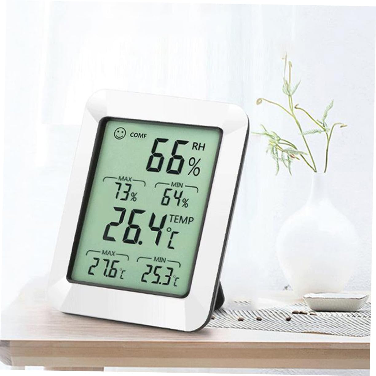 TOYANDONA 1pezzi Termometro e Igrometro Digitale Display Ampio Sensore Accurato Supporto per Casa Camera da Letto Soggiorno Ufficio senza Batteria