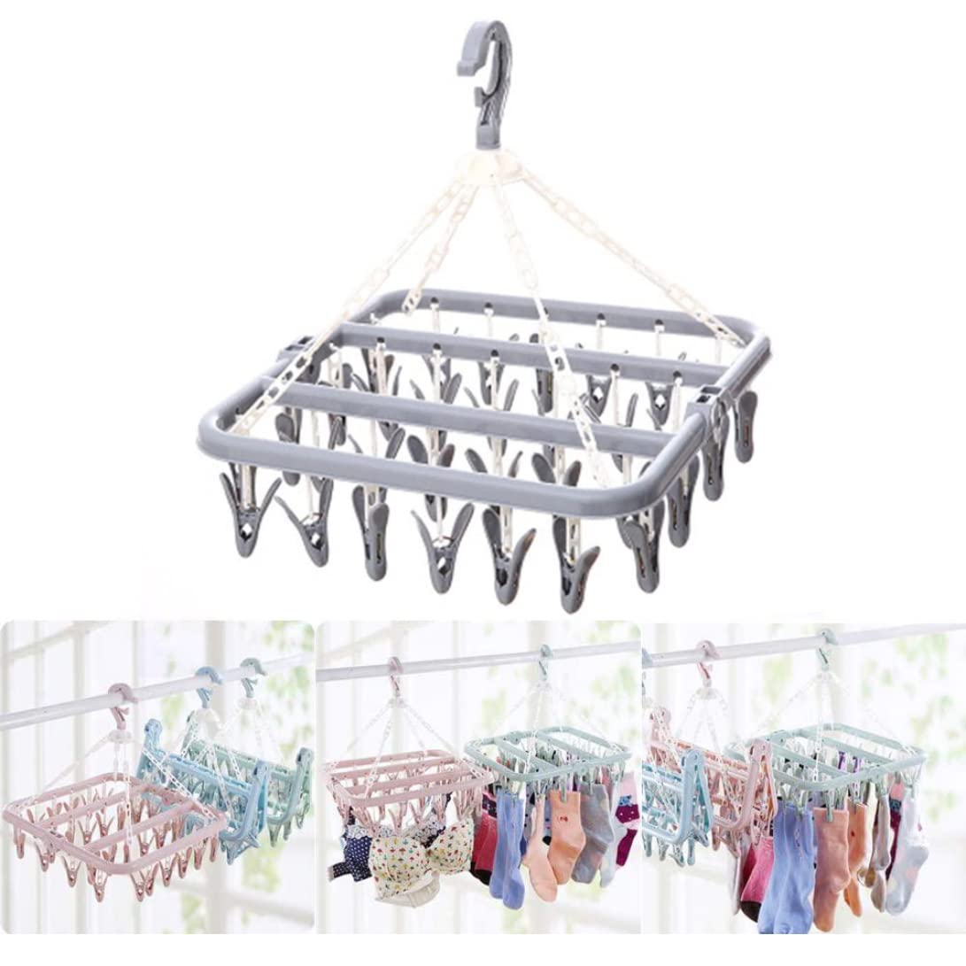 Faltbarer Wäscheständer mit 32 Clips, vielseitiger Wäschebügel für Handtücher, Unterwäsche & Babysocken - Platzsparende Socke & Handtuch