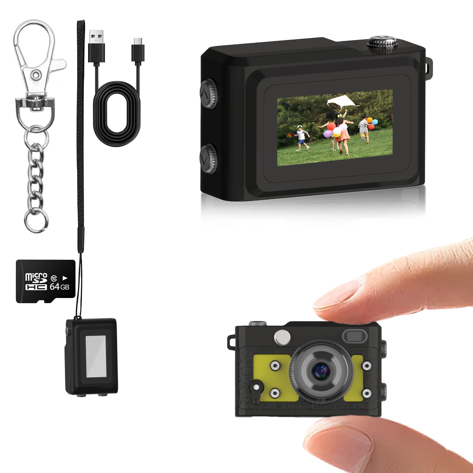Mini Keychain Camera 64GB, 1080P Mini Retro Photo Video Camera, 120 Minute Battery Life Portable Tiny Digital Cam, Micro Video Camcorder for Travel Students Children, Yellow-image-26