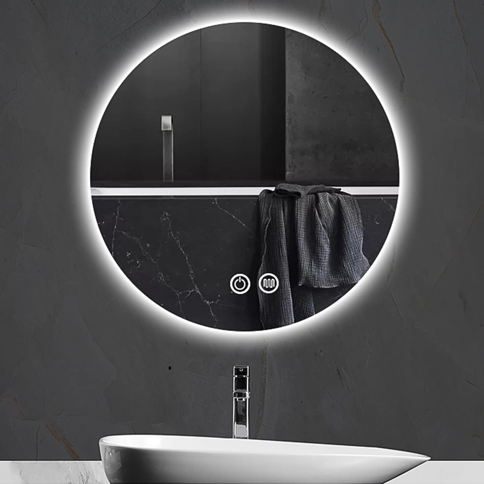 Miroir De Salle De Bain À LED Avec Lumières, Miroir Mural À Intensité Variable, Miroirs De Salle De Bain Modernes Pour Mur, Intensité Variable, Anti-buée, Incassable(Color:80cm (32in),Size:White light