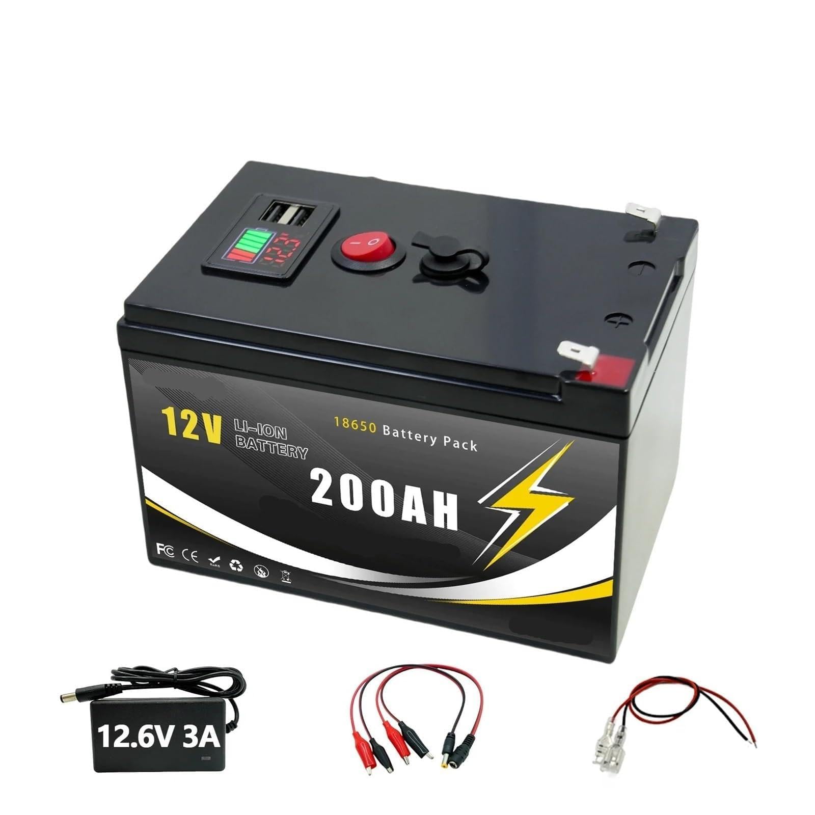 Batteria a ciclo profondo Batteria al litio 12V 200Ah LiFePO4 4000+ cicli profondi BMS incorporato,(12v 200Ah-charger)