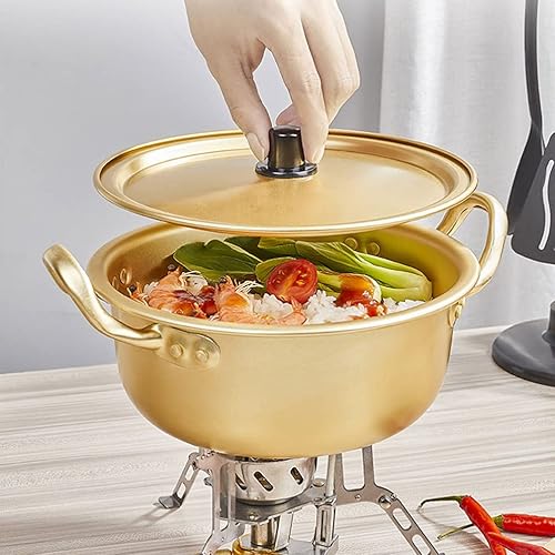 Miniatura 3 de Vaguelly Olla de fideos coreanos de 3 piezas, olla de ramen de aluminio, olla de cocción de ramen coreano con tapa y doble asa de calentamiento