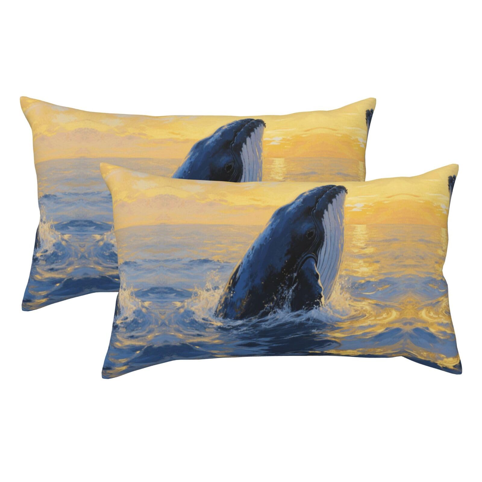 Whale Oil Painting Luxury King Pillowcases Set of 2, Plush Velvet Feel Pillow Covers with Hidden Zipper, Skin & Hair Friendly, 20x36 Inches Pillow Cases for Sleeping Gift
