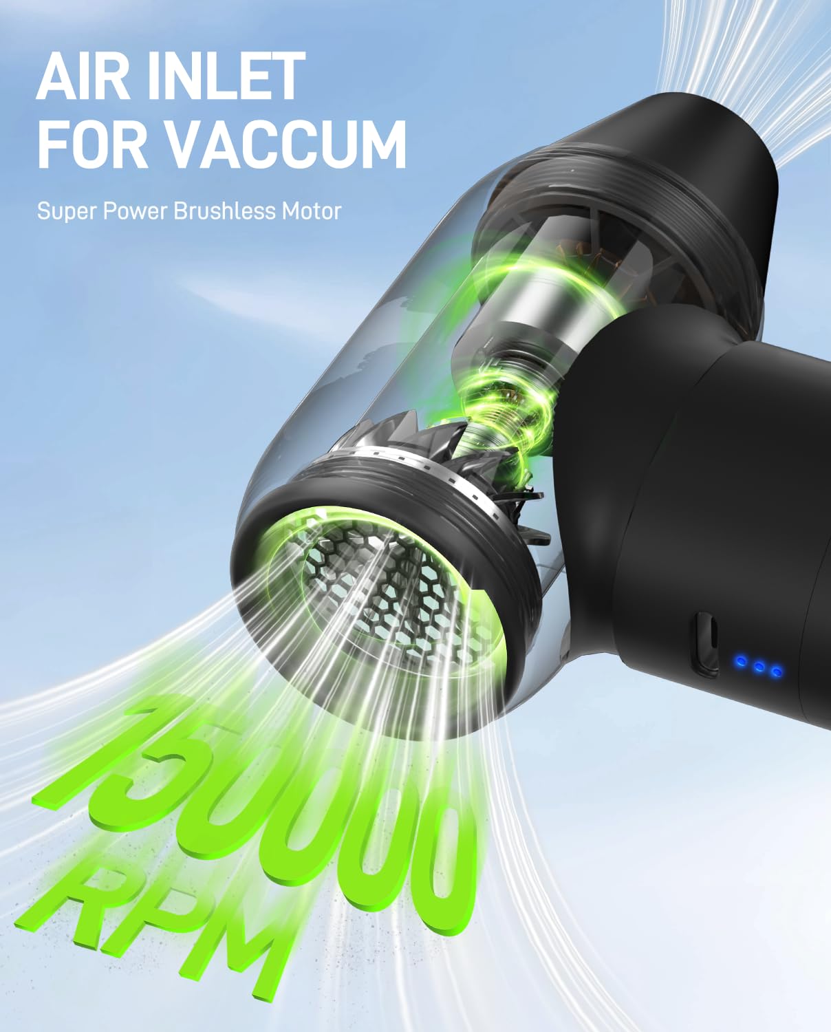 Spolverino ad aria compressa, kit di pulizia per drone, obiettivo fotocamera e computer | Pulizia profonda a 3 velocità 150K RPM per PC, tastiera ed elettronica. Ricaricabile ecologica sostituisce l'aria in scatola.