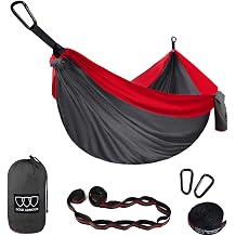 Gold Armour Camping Hammock - XL Double Hammock Portable Hammock Camping Accessories Outdoor Indoor with Tree Strap USA Based Brand Gray and Red